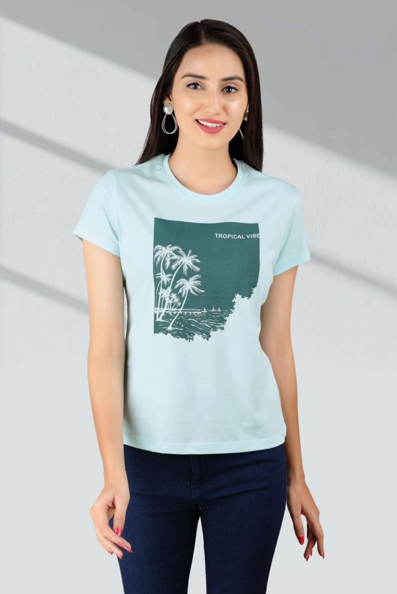 Sea Green Women Short Cotton Tee