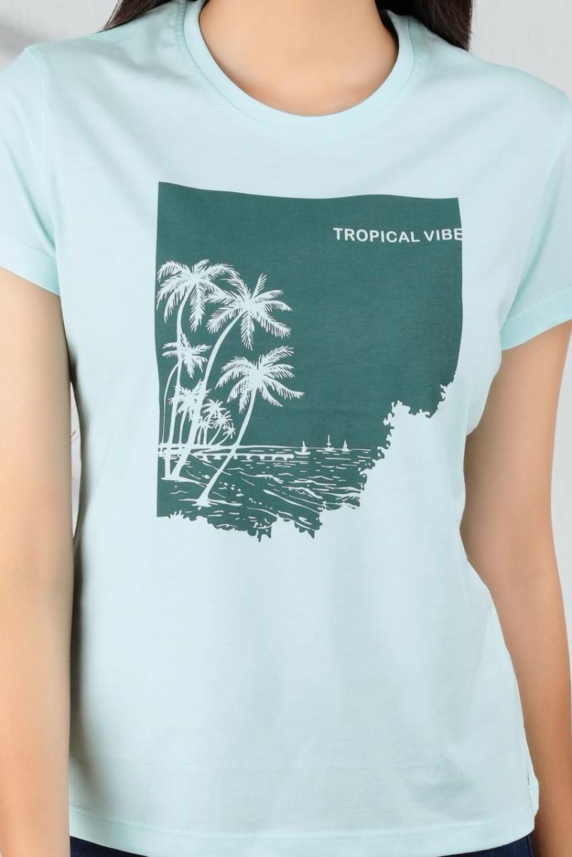 Sea Green Women Short Cotton Tee