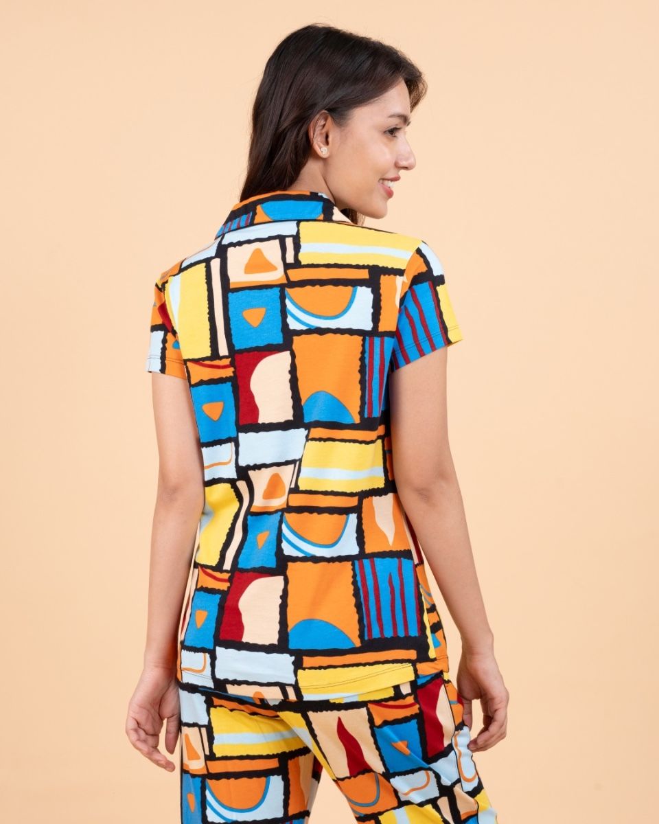 Vibrant Mosaic - Short-Sleeve Cotton Nightwear Set Copy