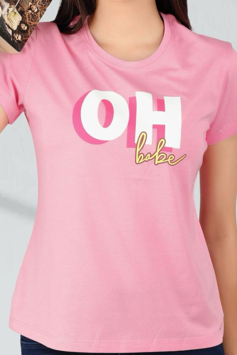 Pink Women Short Cotton Tee